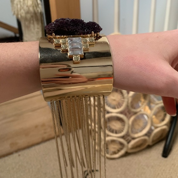 Gold Geode Cuff with Fringe - Picture 2 of 4